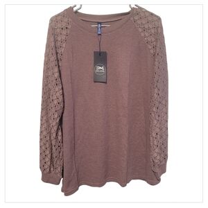 💎5/20 Women's Lace Sleeve Sweatshirt - Taupe NWT